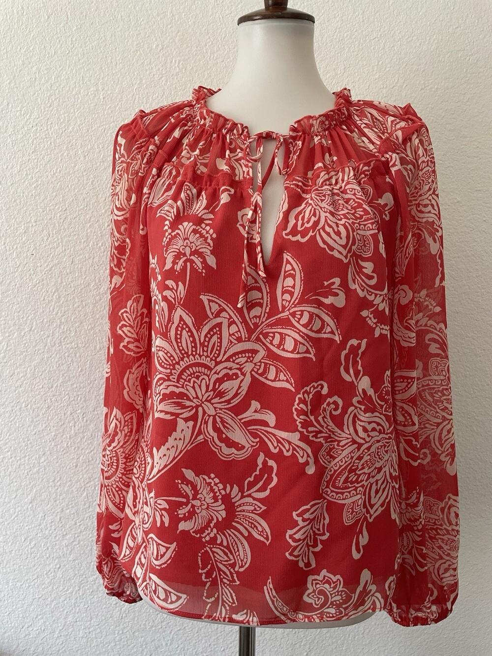 Evereve Top Hayden Gathered Floral Tie Neck Flowy Romantic Boho Cottagecore